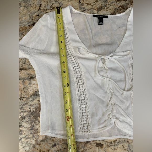 Forever 21 cute cropped long sleeve top belled sleeves tie front SZ LG - Picture 8 of 12